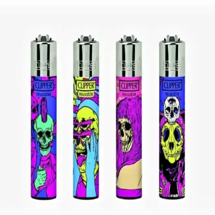 فندک کلیپر مدل Psycho Skulls مجموعه 4 عددی
